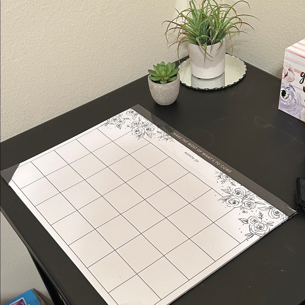 Floral Monthly Undated Desk Planner - Black and White
